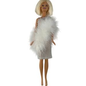 Vintage Fashion Doll w/Hasbro Silver Dress & Feather Trim Collectible